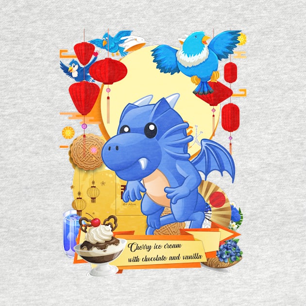 The Jelly Dragon with Blue Birds and Berries by black8elise